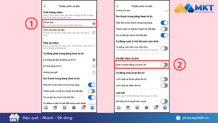 Bật tối ưu hóa và giảm chuyển động ảnh 3D Cách đăng video story Facebook không bị mờ cực dễ