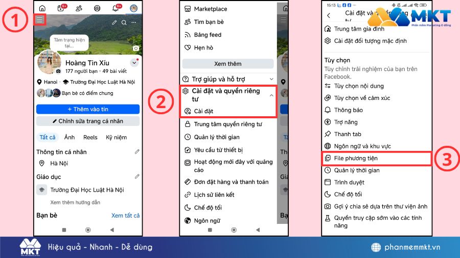 Vào cài đặt và file phương tiện trang cá nhân của bạn Cách đăng video story Facebook không bị mờ cực dễ