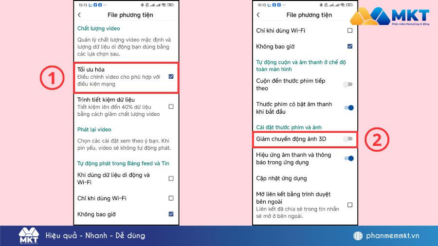 Bật giảm chuyển động và đảm bảo cài đặt hiển thị phù hợp Cách đăng video story Facebook không bị mờ cực dễ