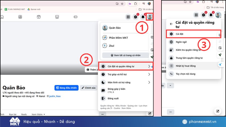Truy cập vào phần Cài đặt Facebook của bạn Cách đăng video story Facebook không bị mờ cực dễ