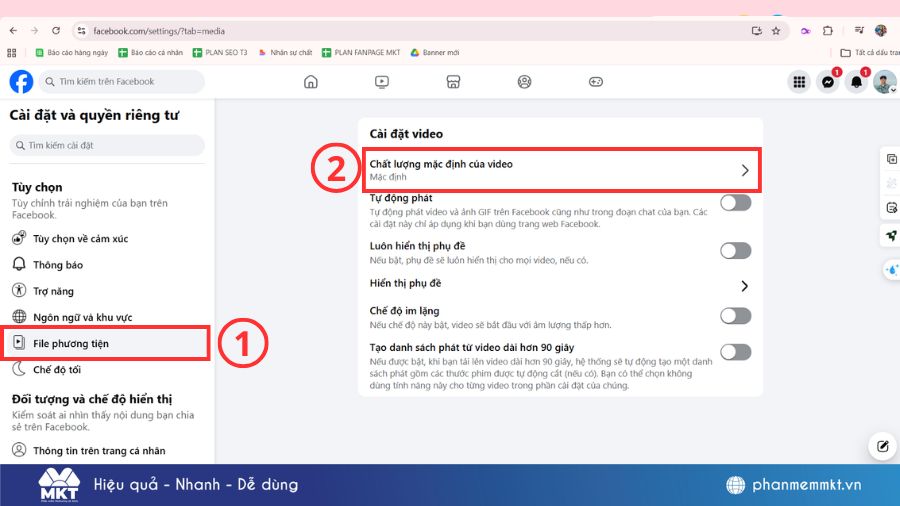 Vào mục File phương tiện và chọn cài đặt video Cách đăng video story Facebook không bị mờ cực dễ
