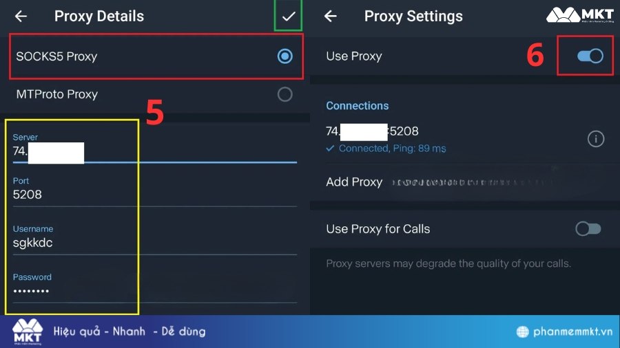 Nhập thông tin proxy Máy chủ proxy Telegram