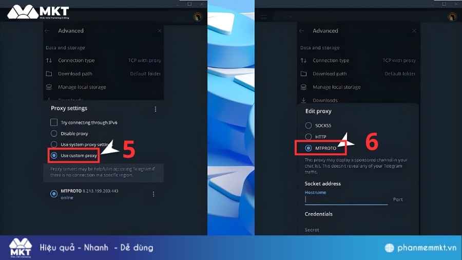 Sử dụng proxy tùy chỉnh Máy chủ proxy Telegram