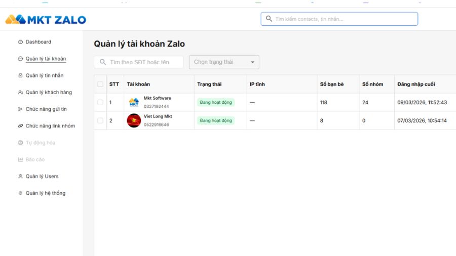 Quản lý nhiều tài khoản Zalo trên 1 giao diện Quản lý nhiều tài khoản Zalo