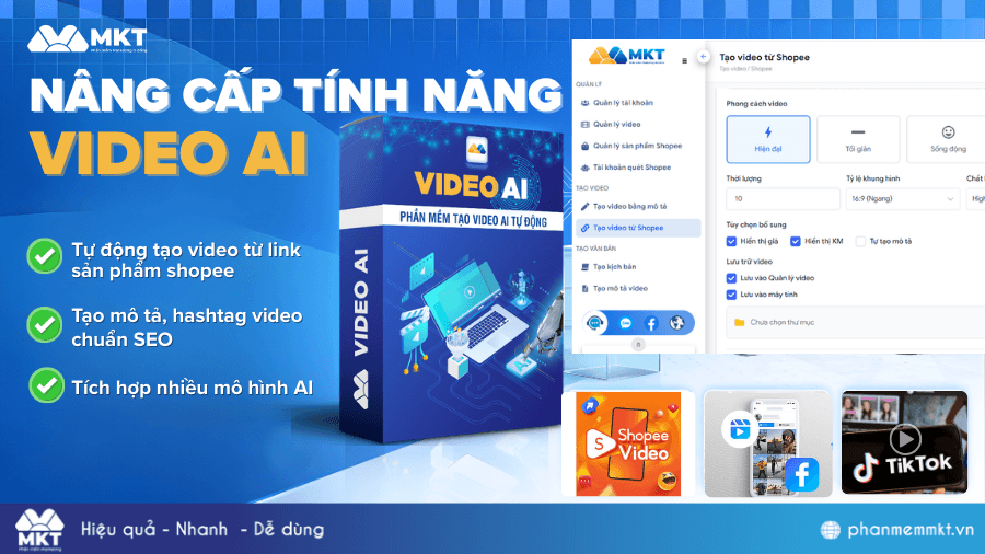Video AI nâng cấp tính năng: Phần mềm tạo video bằng AI từ link Shopee 11 Phần mềm tạo video bằng AI từ link Shopee