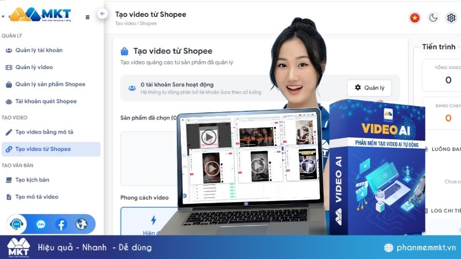 Công cụ tạo video bằng AI từ link Shopee Phần mềm tạo video bằng AI từ link Shopee