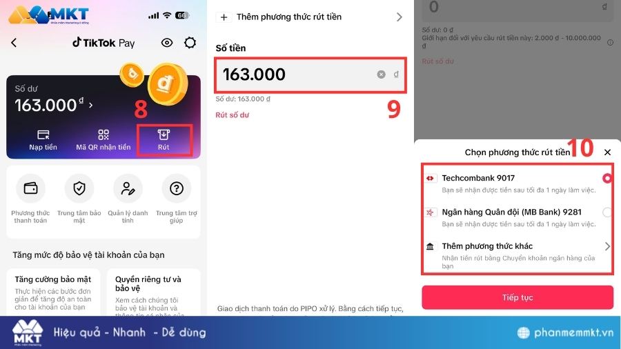 Thực hiện Rút tiền từ TikTok Pay TikTok Shop Balance có rút tiền được không