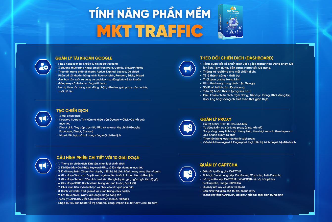 Tính năng phần mềm MKT Traffic Tính năng phần mềm MKT Traffic