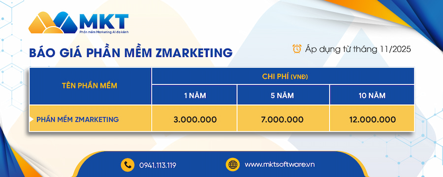 Phần mềm ZMarketing - Phần mềm Zalo marketing tự động 5 Bảng giá Phần mềm ZMarketing