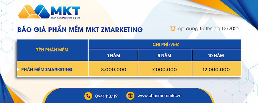 Phần mềm ZMarketing - Phần mềm Zalo marketing tự động 5 Bảng giá Phần mềm ZMarketing