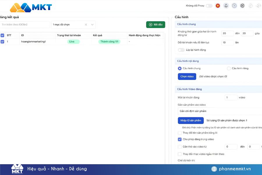 Minh hoạ về cấu hình đăng video và gắn giỏ hàng affiliate tự động bằng MKT TikPro Minh hoạ về cấu hình đăng video và gắn giỏ hàng affiliate tự động bằng MKT TikPro