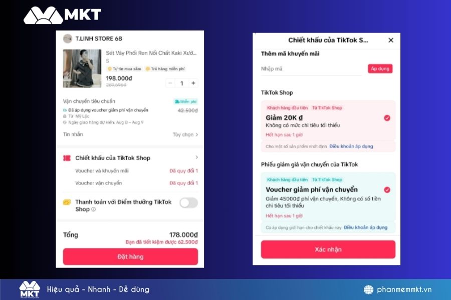Tại giao diện thanh toán chọn mã giảm giá phù hợp nhất để áp dụng Tại giao diện thanh toán chọn mã giảm giá phù hợp nhất để áp dụng