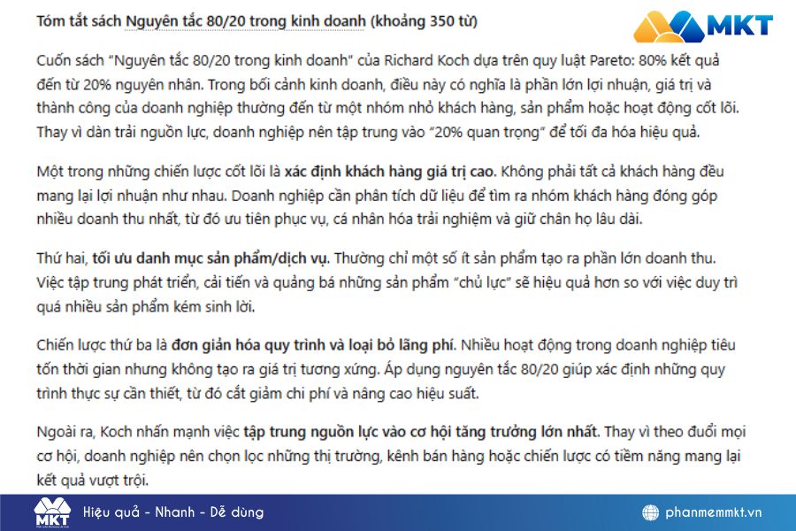 Minh hoạ về kết quả cho mẫu câu lệnh ChatGPT tóm tắt sách Minh hoạ về kết quả cho mẫu câu lệnh ChatGPT tóm tắt sách