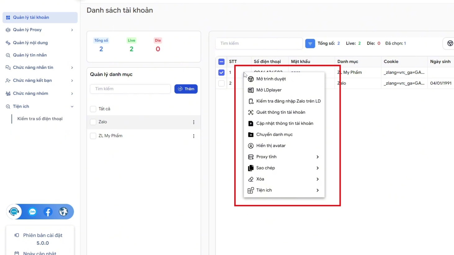 ZMarketing quản lý tài khoản Zalo số lượng lớn ZMarketing quản lý tài khoản Zalo số lượng lớn