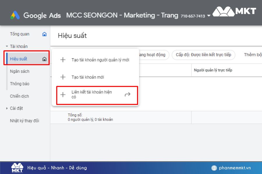 Chọn Liên kết tài khoản đã có Chọn Liên kết tài khoản đã có