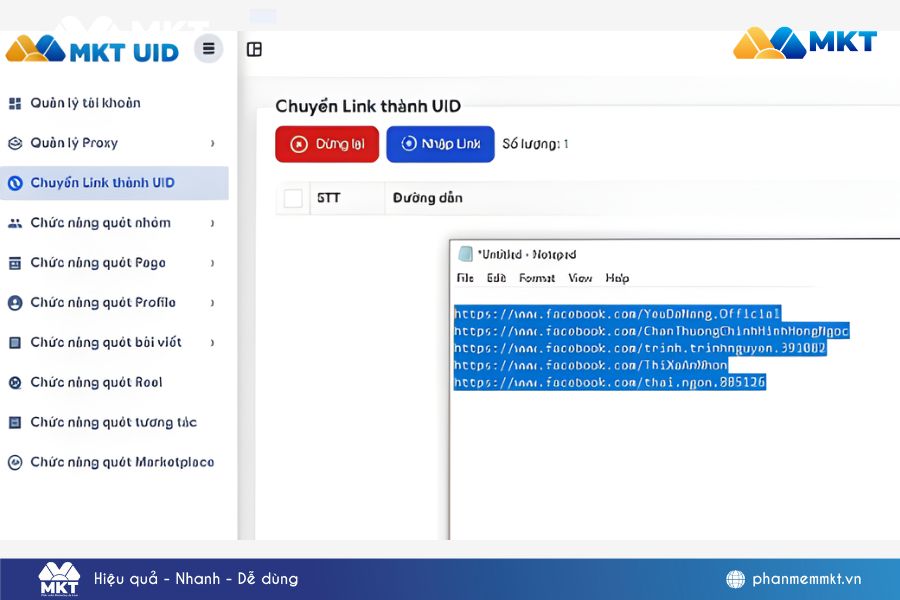 Nhấp chọn Chuyển link thành UID và dán toàn bộ link Nhấp chọn Chuyển link thành UID và dán toàn bộ link