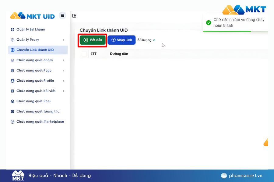 Chọn Bắt đầu để chuyển link FB sang UID nhanh chóng Chọn Bắt đầu để chuyển link FB sang UID nhanh chóng