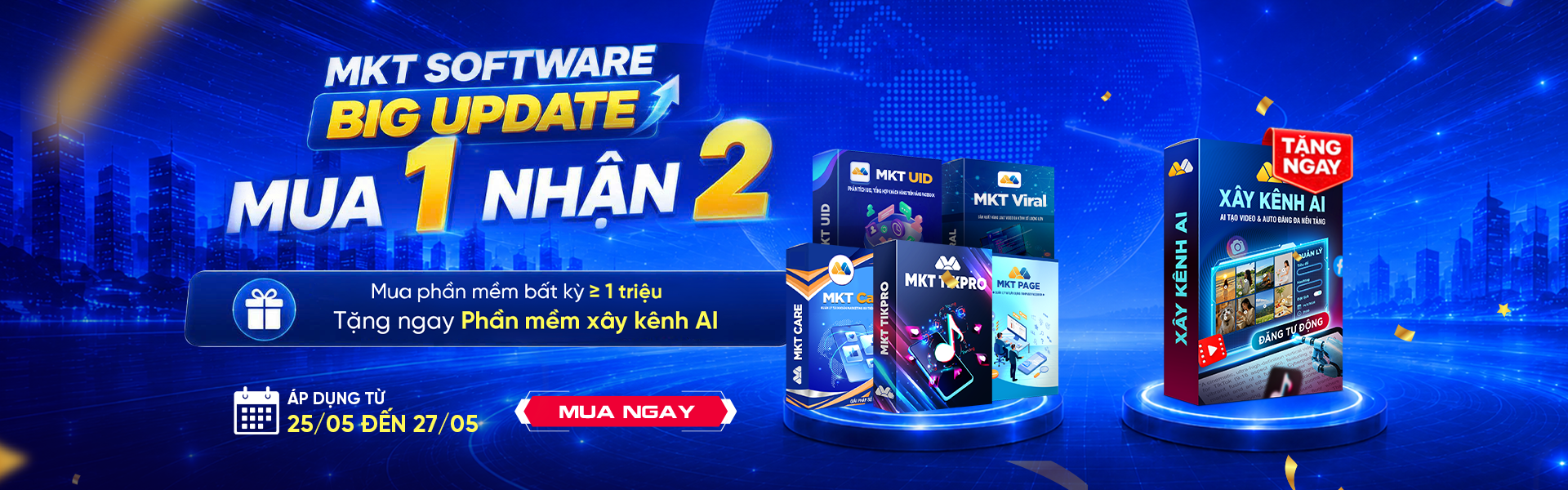 Phần mềm MKT 2 Tặng phần mềm xây kênh AI