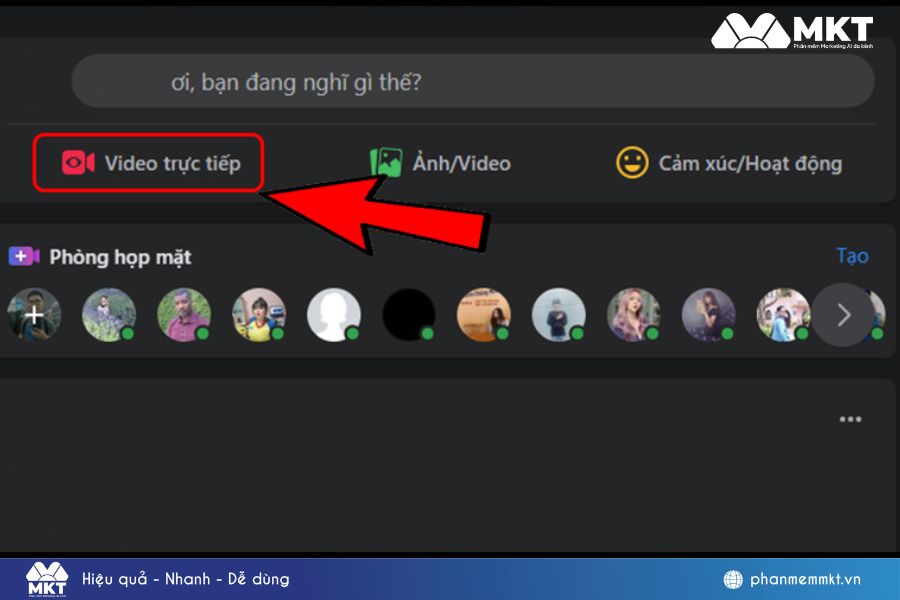 Truy cập Facebook và chọn mục Video trực tiếp Truy cập Facebook và chọn mục Video trực tiếp