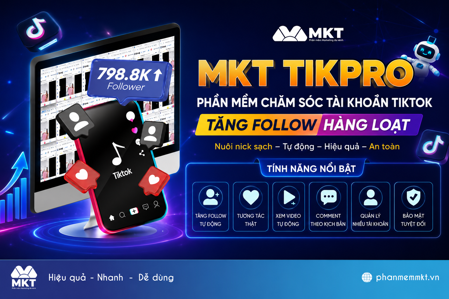 Cách chăm sóc tài khoản TikTok hàng loạt tự động chỉ trên 1 thiết bị 2 Phần mềm chăm sóc tài khoản TikTok - MKT TikPro