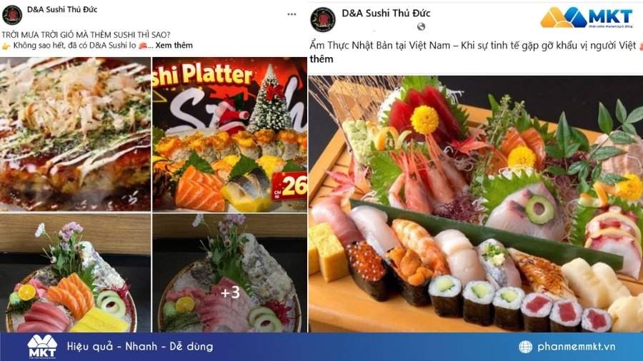 D&A Sushi Thủ Đức tăng 200% hiệu quả tiếp cận khách mới trên Facebook nhờ MKT Care và MKT UID 3 Chị Ngân dùng MKT Care đăng bài tự động Facebook