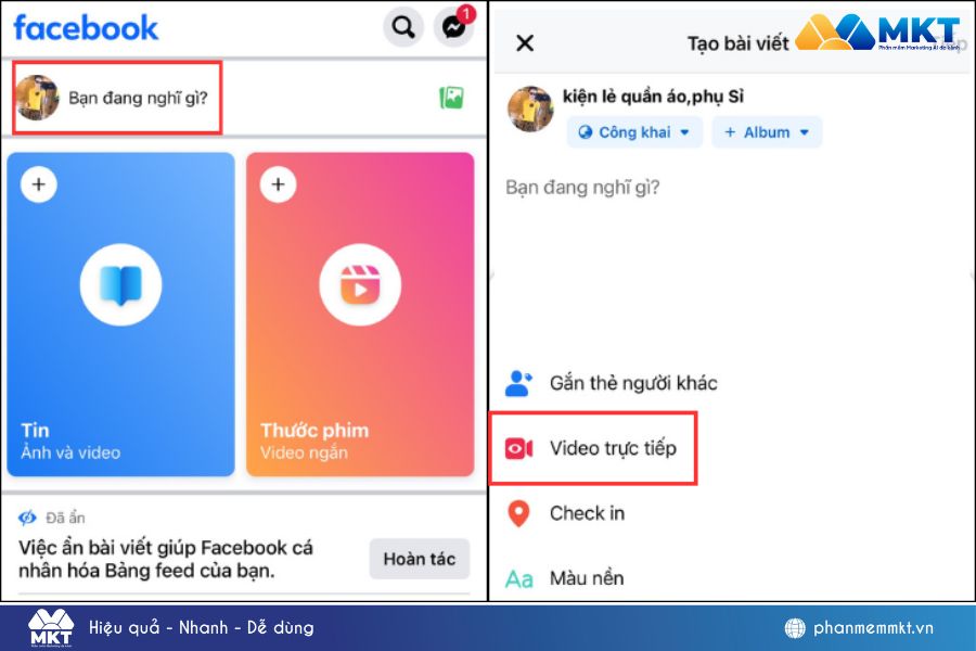 Chọn Video trực tiếp ở ô đăng bài Chọn Video trực tiếp ở ô đăng bài