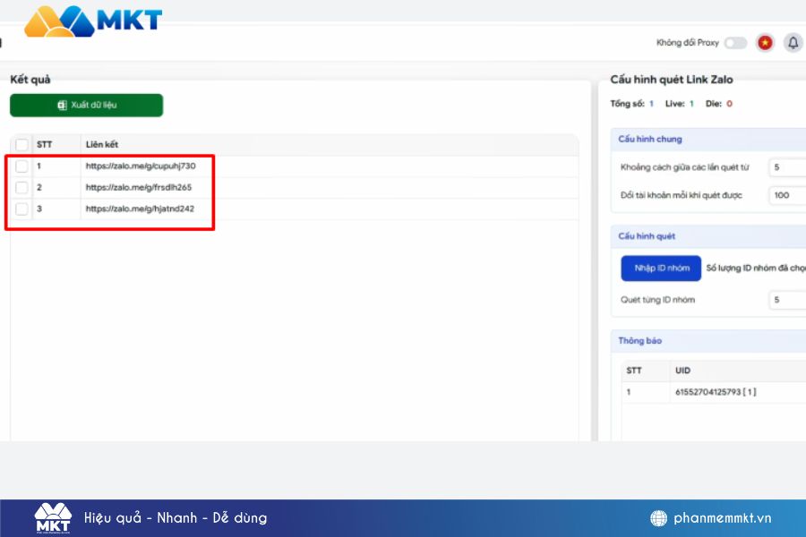 Phần mềm MKT UID trả về các link nhóm Zalo để bạn lưu và sử dụng Phần mềm MKT UID trả về các link nhóm Zalo để bạn lưu và sử dụng