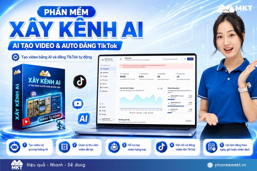 Phần mềm Xây kênh AI - Tạo video và đăng TikTok tự động 1 Xây kênh AI
