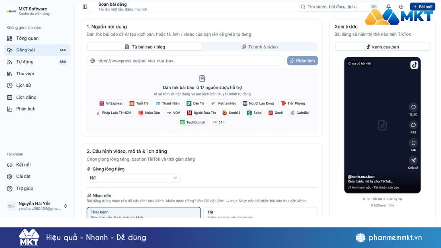 Phần mềm Xây kênh AI - Tạo video và đăng TikTok tự động 6 Xây kênh AI