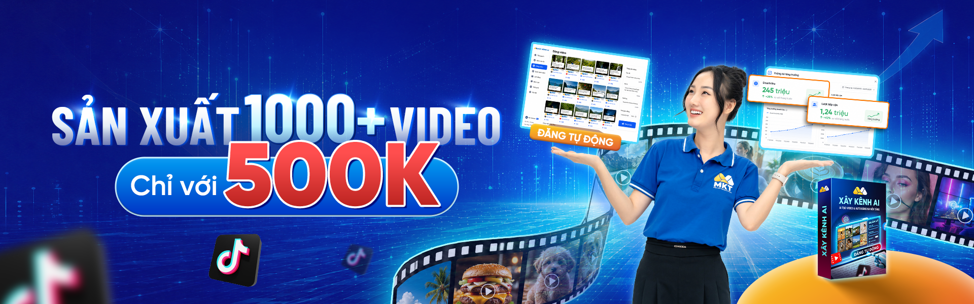 Phần mềm MKT 5 Sản xuất video Xây kênh AI