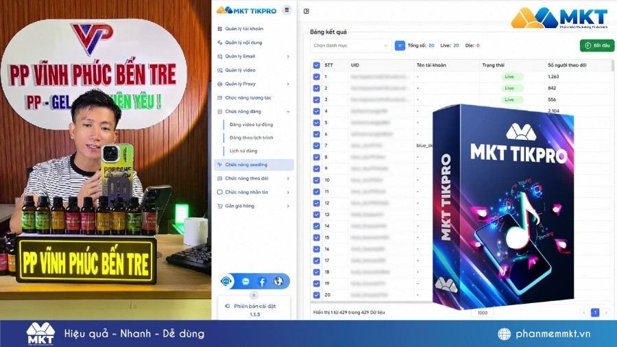 Anh Phúc chủ kênh TikTok PP VĨNH PHÚC BẾN TRE đạt doanh thu vượt kỳ vọng nhờ MKT TikPro 2 Anh Phúc chia sẻ về quá trình dùng MKT TikPro tăng tương tác phiên live