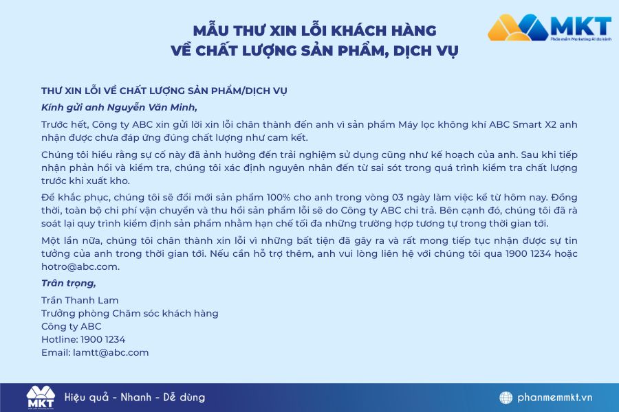 6 mẫu thư xin lỗi khách hàng chuyên nghiệp và dễ lấy được thiện cảm 2 Mẫu thư xin lỗi khách hàng