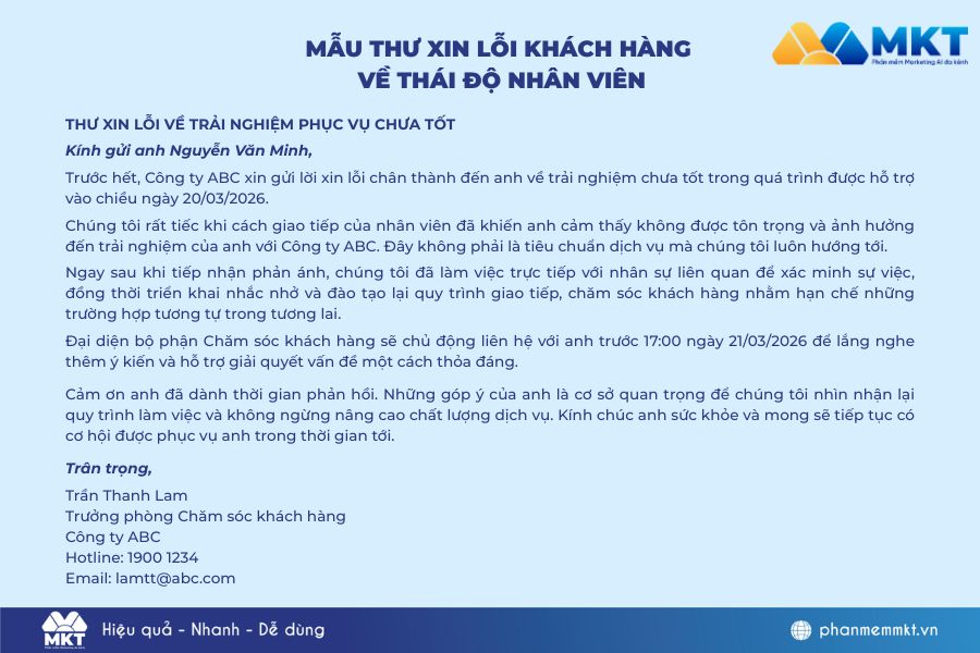 6 mẫu thư xin lỗi khách hàng chuyên nghiệp và dễ lấy được thiện cảm 3 Mẫu thư xin lỗi khách hàng