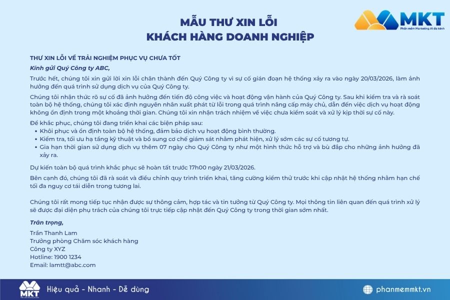 6 mẫu thư xin lỗi khách hàng chuyên nghiệp và dễ lấy được thiện cảm 4 Mẫu thư xin lỗi khách hàng