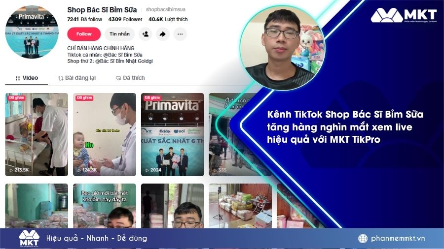 MKT TikPro giúp kênh TikTok Shop Bác Sĩ Bỉm Sữa tăng hàng nghìn mắt xem live như thế nào? 9 Anh Trọng Quý - Chủ kênh TikTok Shop Bác Sĩ Bỉm Sữa chia sẻ cách tăng mắt livestream TikTok bằng MKT TikPro