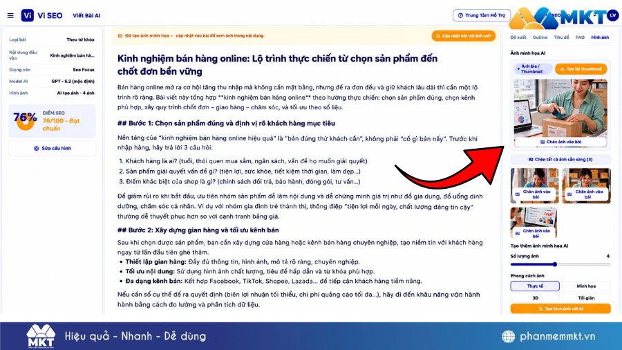 VI SEO - Phần mềm SEO Onpage auto viết bài SEO, đăng website 3 VI SEO tạo hình ảnh AI và tự động chèn vào bài viết