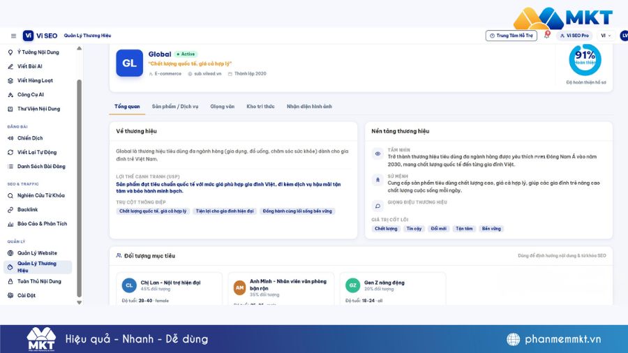 VI SEO - Phần mềm SEO Onpage auto viết bài SEO, đăng website 6 Xây dựng nội dung SEO theo từng thương hiệu