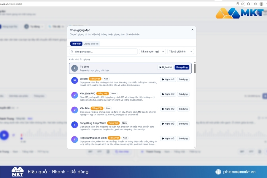Hướng dẫn cách tạo giọng AI lồng tiếng bằng MKT Voice chỉ trong 30s 3 Giọng AI lồng tiếng