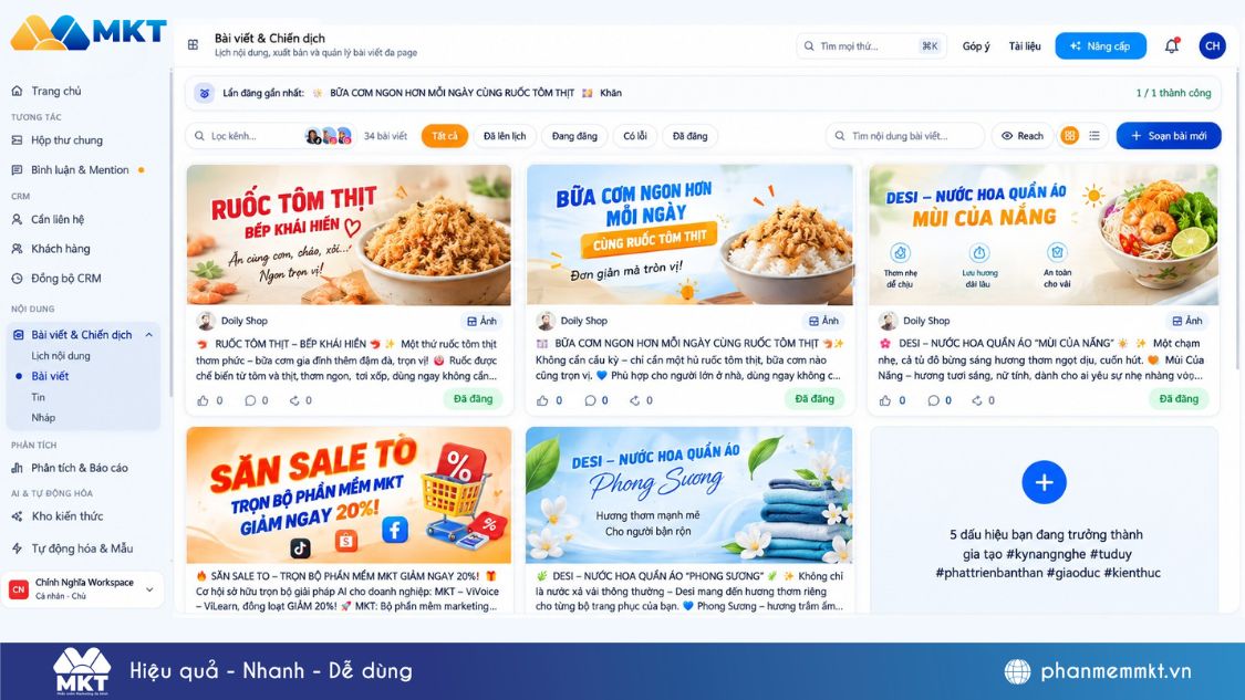 ViLead – Phần mềm chăm sóc khách hàng CRM đa kênh 24/7 tích hợp AI 5 ViLead quản lý nội dung trên nhiều Page Facebook