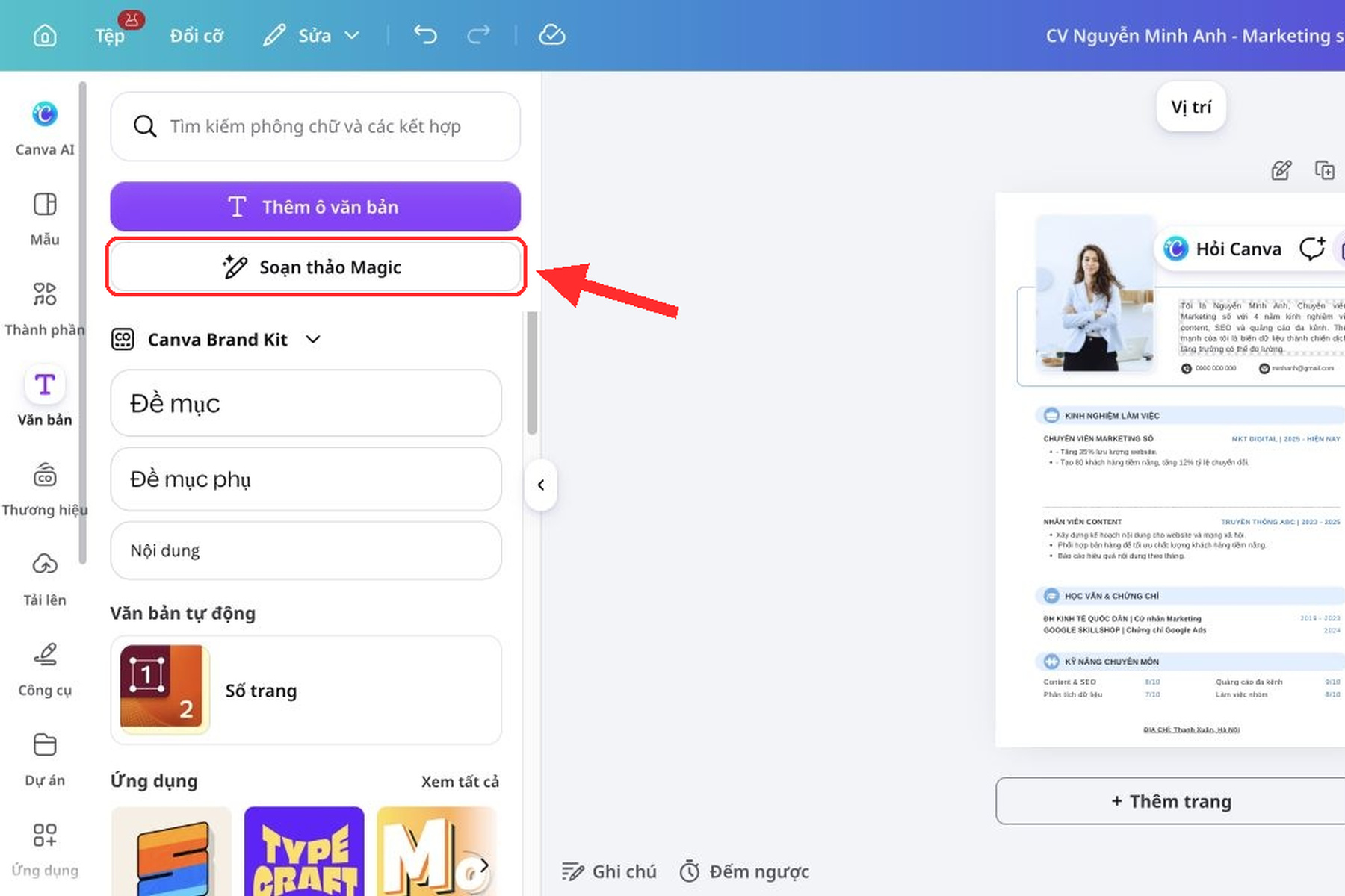 Cách làm CV trên Canva: 7 bước thiết kế CV chuyên nghiệp 6 Cách làm CV trên Canva