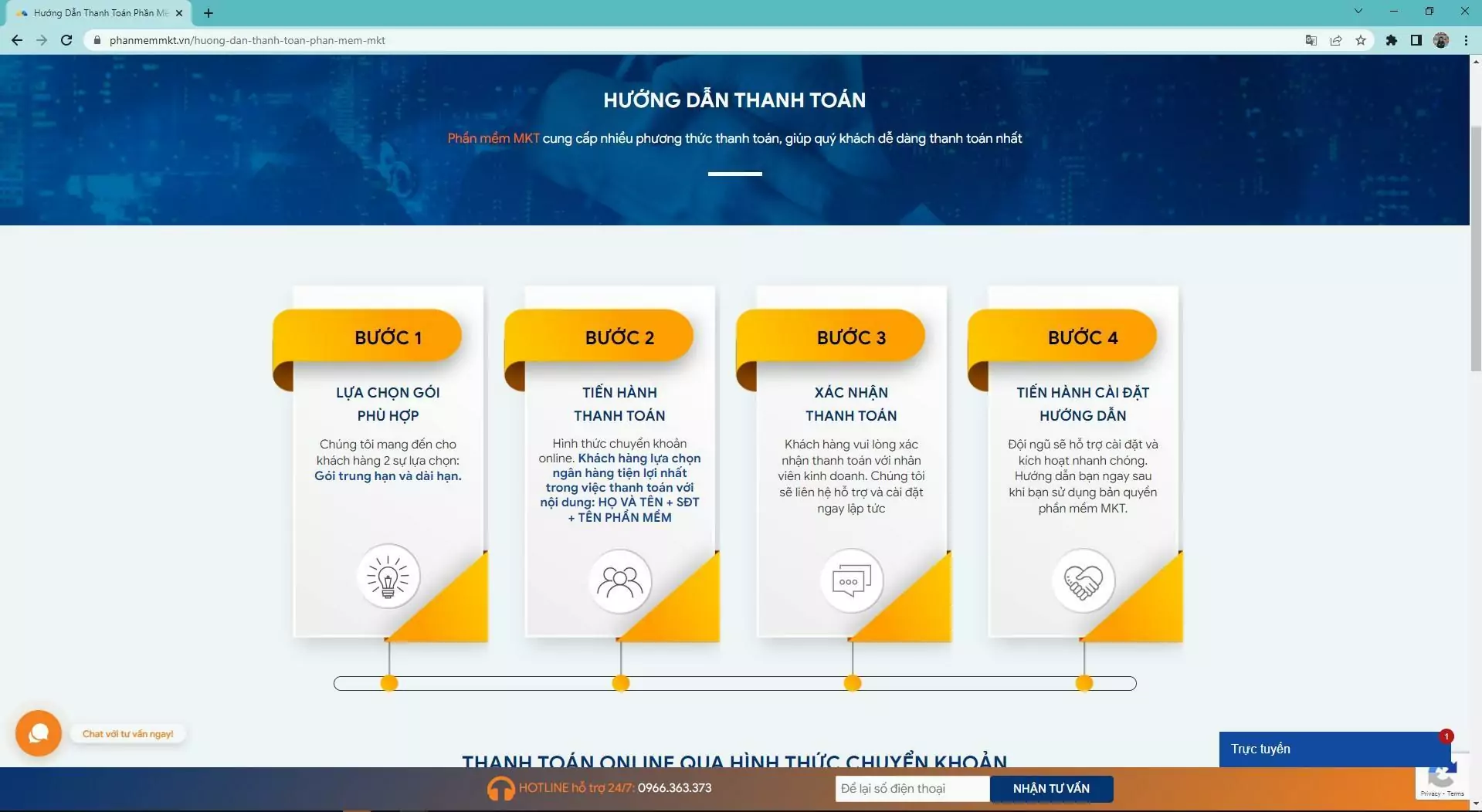 Các bước thanh toán và cài đặt phần mềm MKT