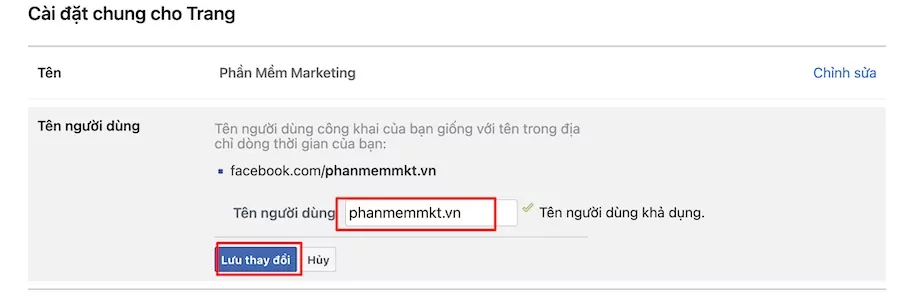 cách đổi link fanpage