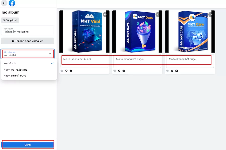 tạo album trên fanpage fb