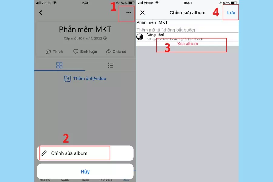 cách xóa album ảnh trên fanpage