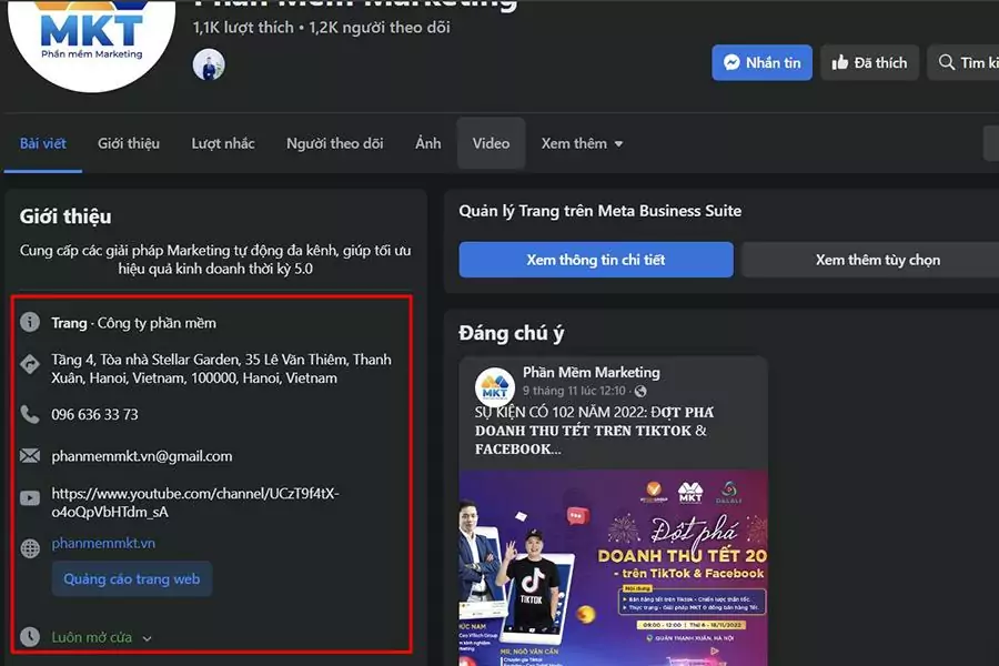 Cập nhật đầy đủ thông tin Fanpage