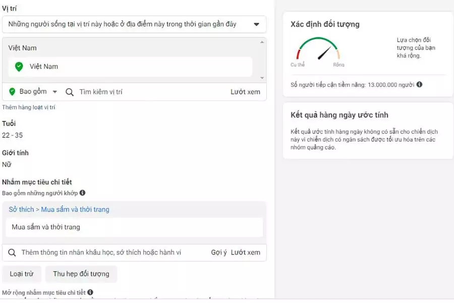 Ví dụ về Targeting Options