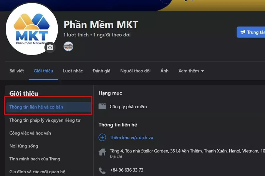 Chọn Thông tin liên hệ và cơ bản