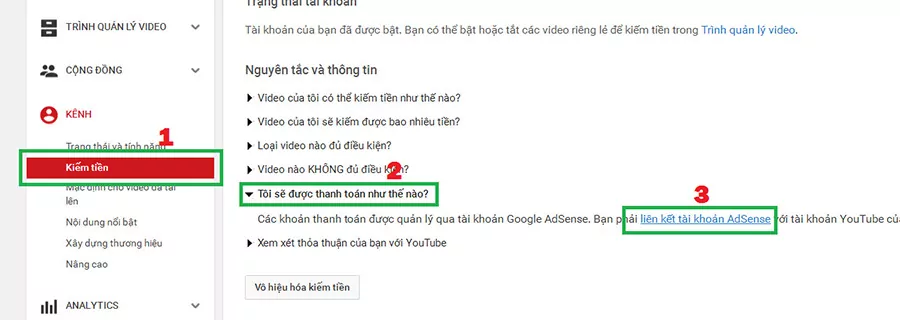Chọn liên kết với tài khoản Adsense