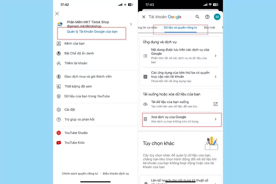 cách xóa tài khoản youtube