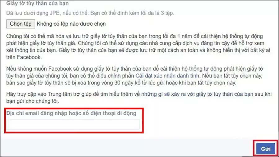 Nhập địa chỉ Email và đợi Facebook phản hồi